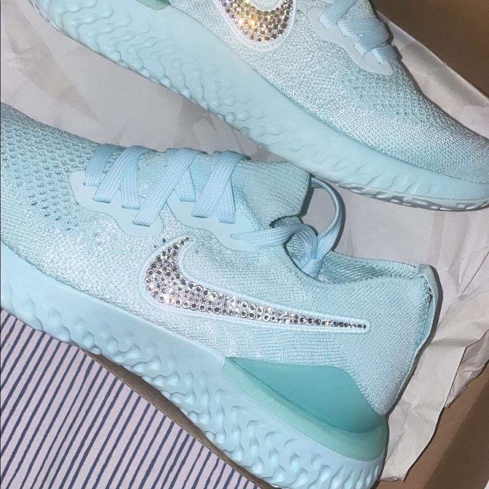 Swarovski Crystal Nike Flyknit Shoes in Tiffany Blue